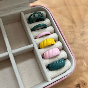 Green Pink Yellow Croissant Rings 6 pieces